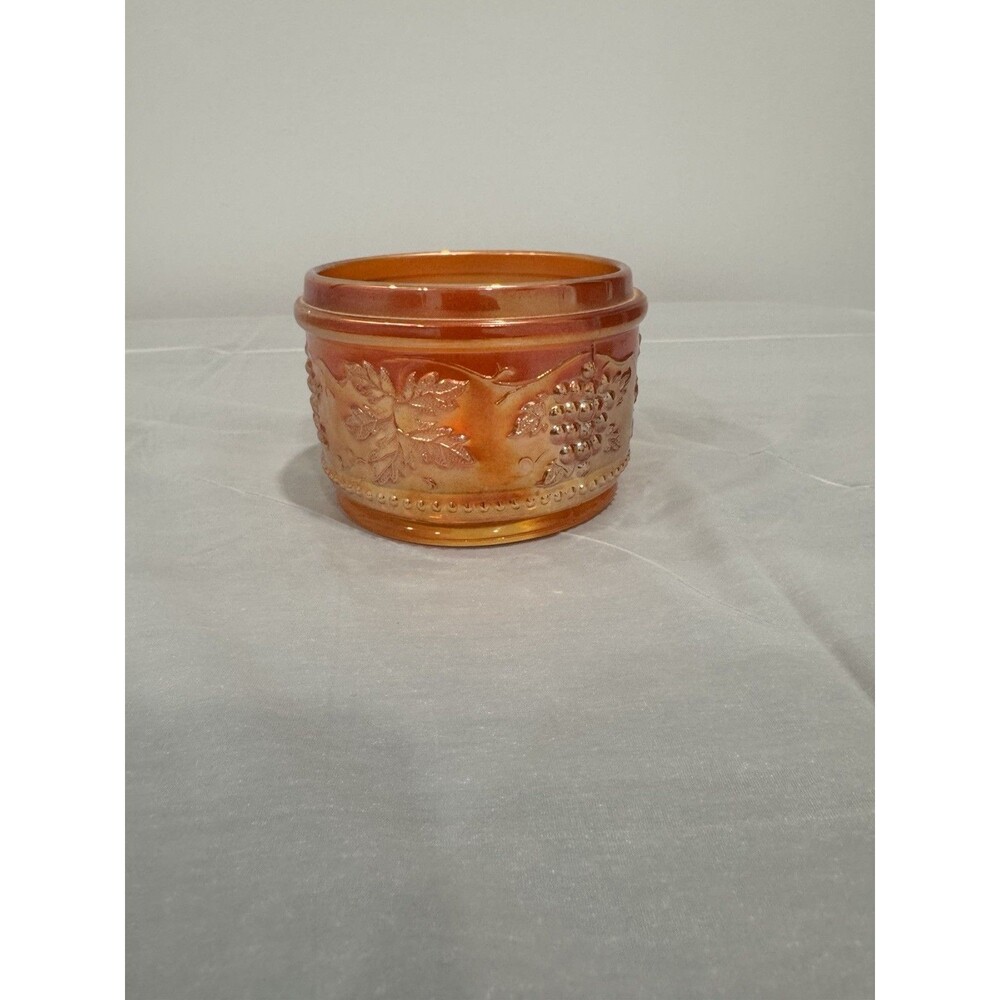 Vintage Amber Carnival Glass Grape & Leaf Bowl Iridescent Pressed Glass